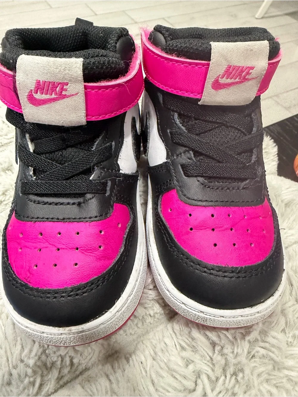 Nike Kids High-Top Sneakers in Black and Hot Pink
